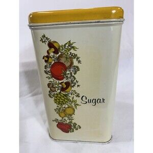VTG Cheinco Sugar Canister Spice of Life Mushroom Vegetable Metal Kitchen Tin